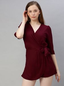 Sera Maroon Solid Playsuit