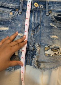 HnM Y2K Denim Shorts Distressed Animal Pockets
