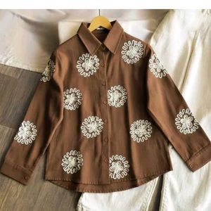 Chic Brown Floral Embroidered Shirt