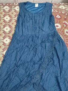 Blue Sleeveless Dress with Lace