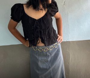 Black Puff Sleeve Tiered Top