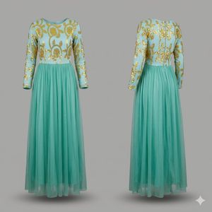 Stunning Teal Sequin Ethnic Gown