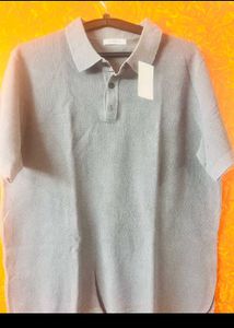 Men's Grey Knitted Polo Shirt