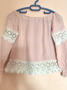Women's Pink Off-Shoulder Boho Lace Crochet Top |
