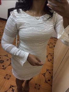 New White Crochet Mini Dress