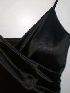 Black Cocktail Satin  Dress with Slit
