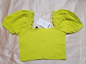 Ruffled Shoulders Crop Top Puff Sleevs Sweetheart