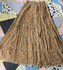 Tiered Brown Print Skirt