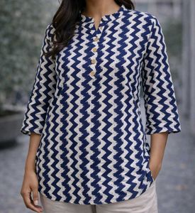 Short Stylish Blue & White Kurti💙