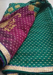 Women's Traditional Saree – Green &amp; Purple