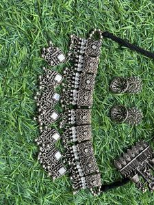 Oxidised Silver Necklace Set with Earrings
