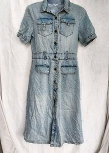 8216. Light Wash Denim Button-Front Dress