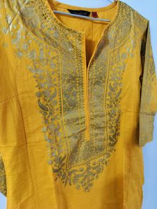 Vishudh brand Yellow Kurti with Gold Print