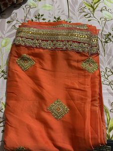Beautiful Orange Embroidered Saree