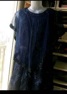 Elegant Navy Lace Evening Gown