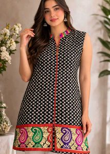 “Stylish|Black Sleeveless|Traditional|Ethnic Kurti