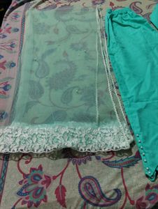 sky blue kurta, pant with net duptta