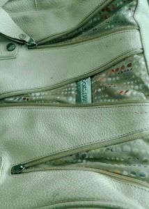 Stylish Cream Leather imported bag