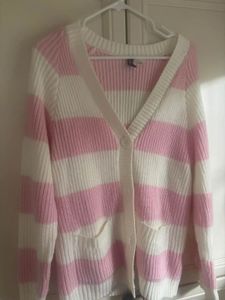 H&amp;M Pink &amp; White Striped Cardigan