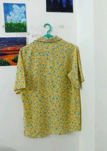 Yellow Floral Short Sleeve Button-Up Top
