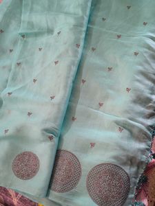 Elegant Light Blue Embroidered Saree