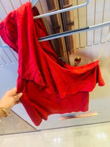 Chic Red Off-Shoulder Ruffle Top