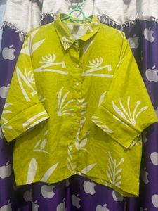Lime Green Printed Button-Up Top coord set
