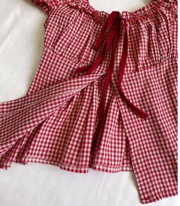 Red Gingham Tie-Front Top