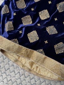 Elegant Navy Blue Velvet saree with Gold Embellish