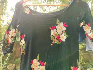 Black Kurti with Floral Embroidery