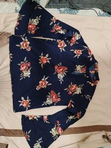 Stylish Navy Floral Print Bell Sleeve Top