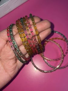 Colorful Rose Pattern Beaded Bangles Set