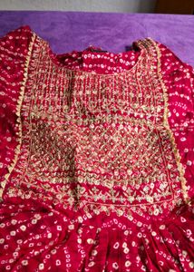 Red Bandhani Embroidered Kurti