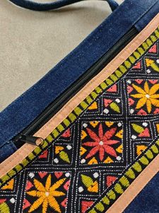 Kantha Embroidered Denim Shoulder Bag