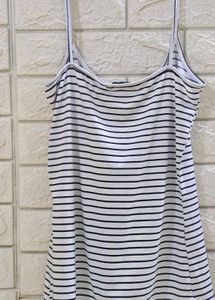 MANGO Women White &amp; Black Striped Fitted Top