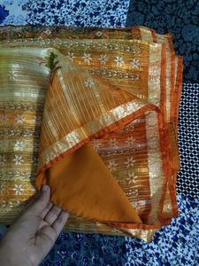 Elegant Orange Striped Saree