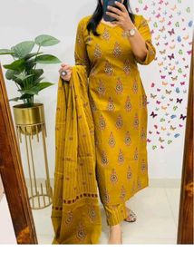 Mustard Yellow Printed Kurta Set with Dupatta