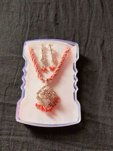 orange &amp; Silver Necklace and Earring Set