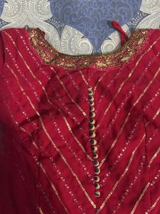 Elegant Red &amp; Gold Anarkali Style Lehenga
