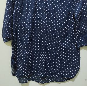 Anasazi navy blue with white polka dots print Top
