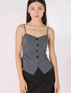 Chic Grey Button-Up Formal Top