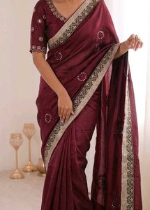 Elegant Maroon Embroidered Saree