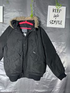 CARTER Black Fur Hooded Bomber Jacket