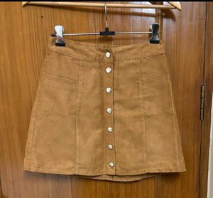 H&amp;M Brown Suede Button-Up Mini Skirt