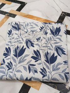 Elegant Blue Floral Print Cotton Kurta