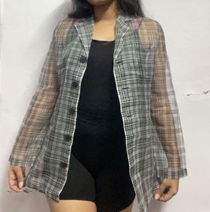 Sheer Plaid Blazer