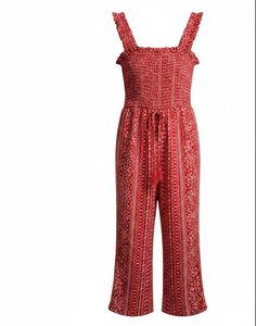 Boho Red Floral Print Jumpsuit