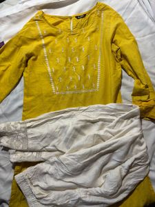 Yellow Kurta Set with White Pants