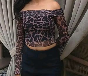 Sheer Leopard Print Off-Shoulder Top