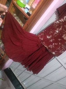 Maroon Embellished Kurta Set